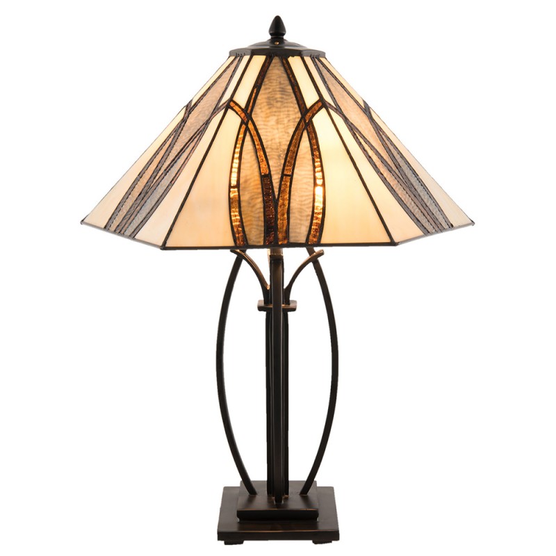 5LL-5913 Lampe de table Tiffany 51x44x66 cm  Marron Beige Verre Lampe de bureau Tiffany