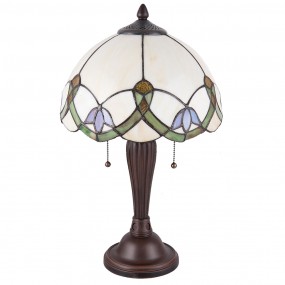 25LL-5918 Tiffany Tafellamp  Ø 30x50 cm  Beige Groen Glas Bloemen Tiffany Bureaulamp