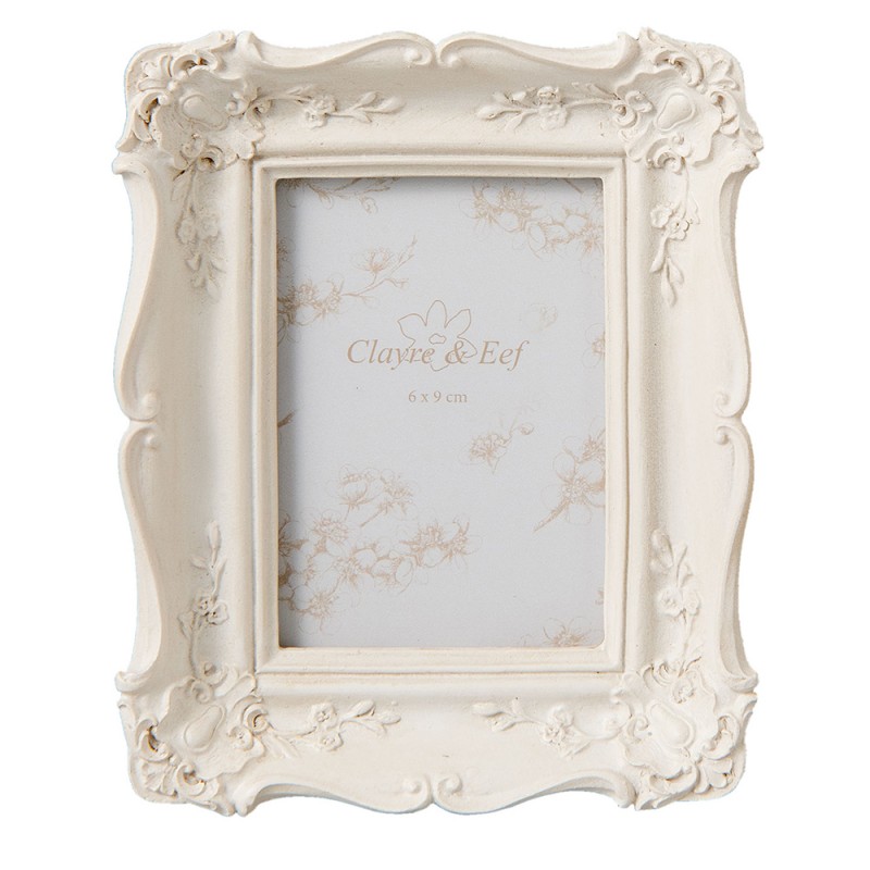 2F0466 Photo Frame 6x9 cm Beige Plastic Flowers Rectangle Picture Frame