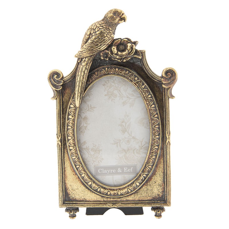 2F0567 Photo Frame 10x15 cm Gold colored Plastic Parrot Oval Picture Frame