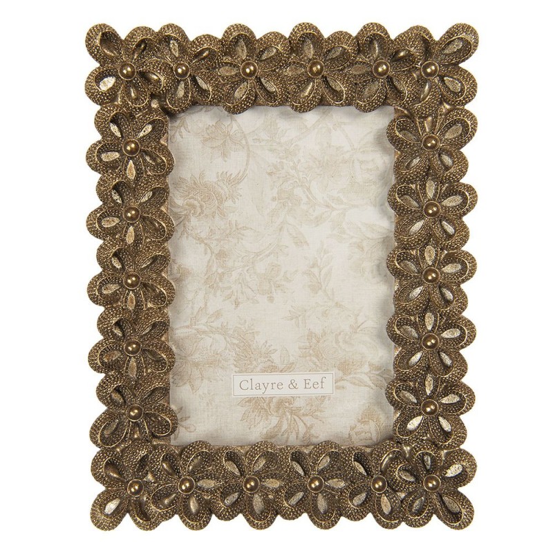 2F0764 Photo Frame 10x15 cm Gold colored Plastic Flowers Rectangle Picture Frame