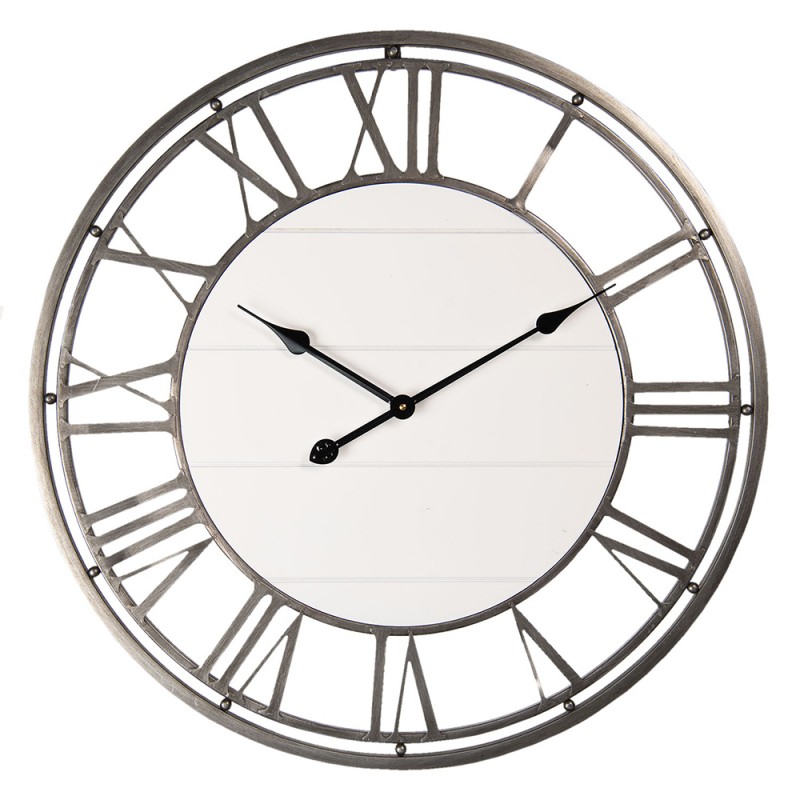 5KL0183 Wall Clock Ø 70 cm Grey Wood Metal Round Hanging Clock