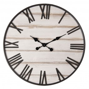 25KL0184 Wall Clock Ø 70 cm Brown Wood Metal Round Hanging Clock