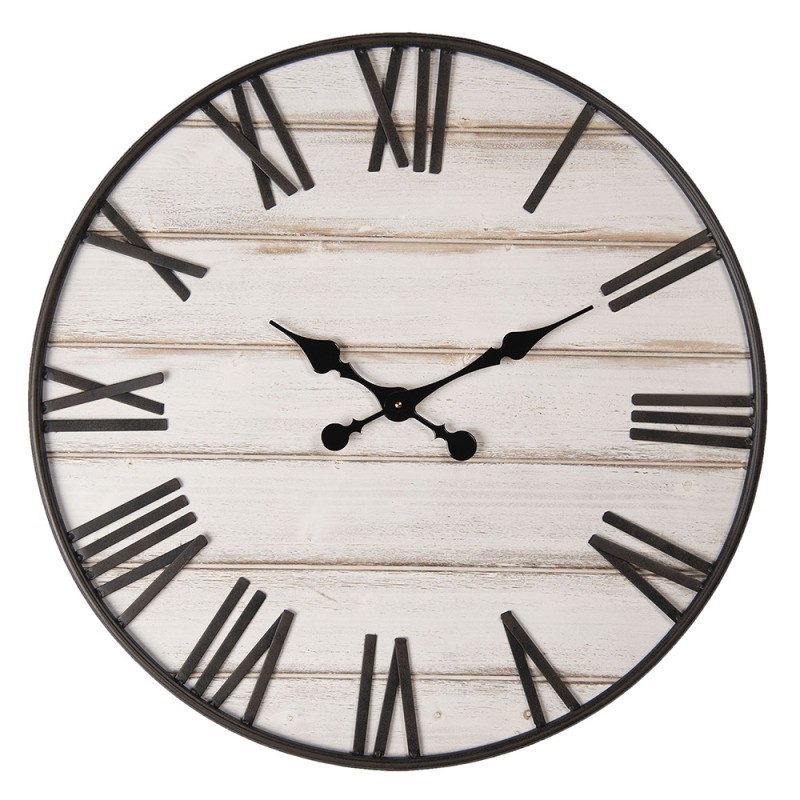 5KL0184 Wall Clock Ø 70 cm Brown Wood Metal Round Hanging Clock