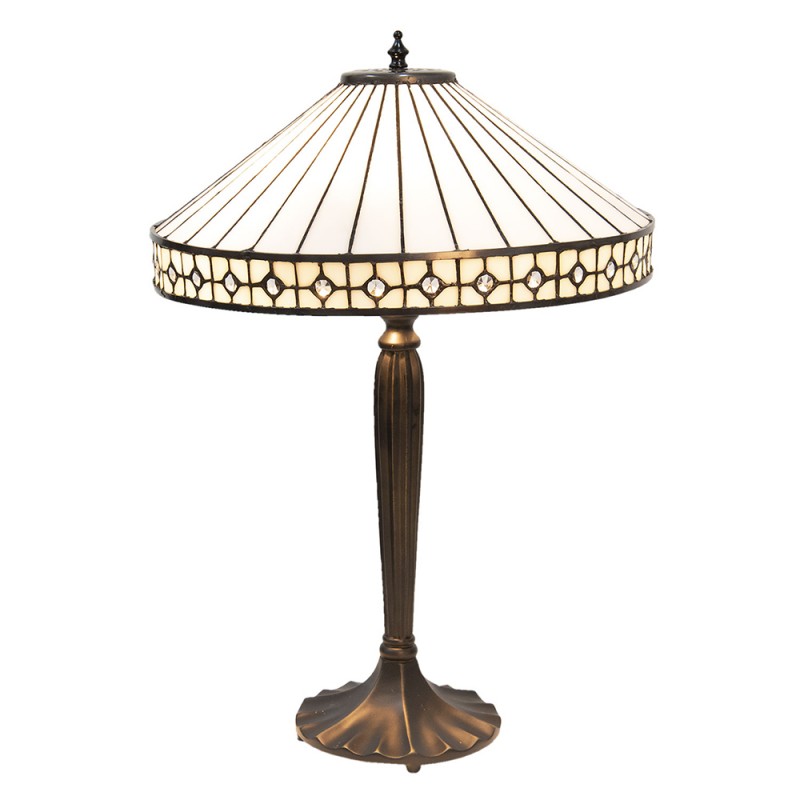 5LL-5984 Lampada da tavolo Tiffany Ø 40x58 cm  Bianco Beige Vetro Lampada da scrivania Tiffany