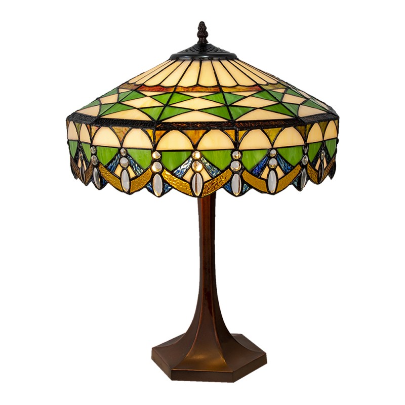 5LL-6086 Lampada da tavolo Tiffany Ø 41x57 cm Verde Vetro Rotondo Lampada da scrivania Tiffany