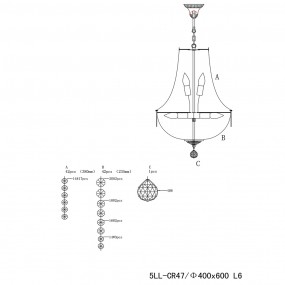 25LL-CR47 Chandelier Ø 40x64/184 cm  Brown Iron Glass Pendant Lamp