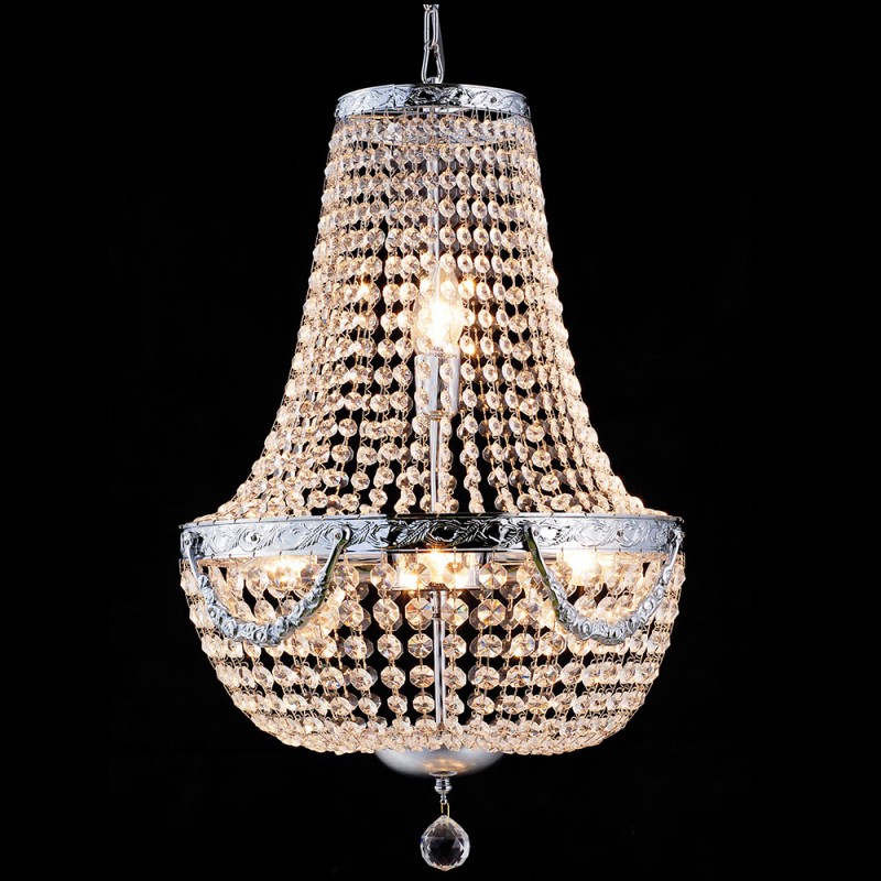 5LL-CR48 Chandelier Ø 40x64-184 cm Silver colored Iron Glass Pendant Lamp