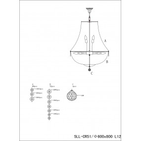 25LL-CR51 Chandelier Ø 60x85/200 cm  Brown Iron Glass Pendant Lamp