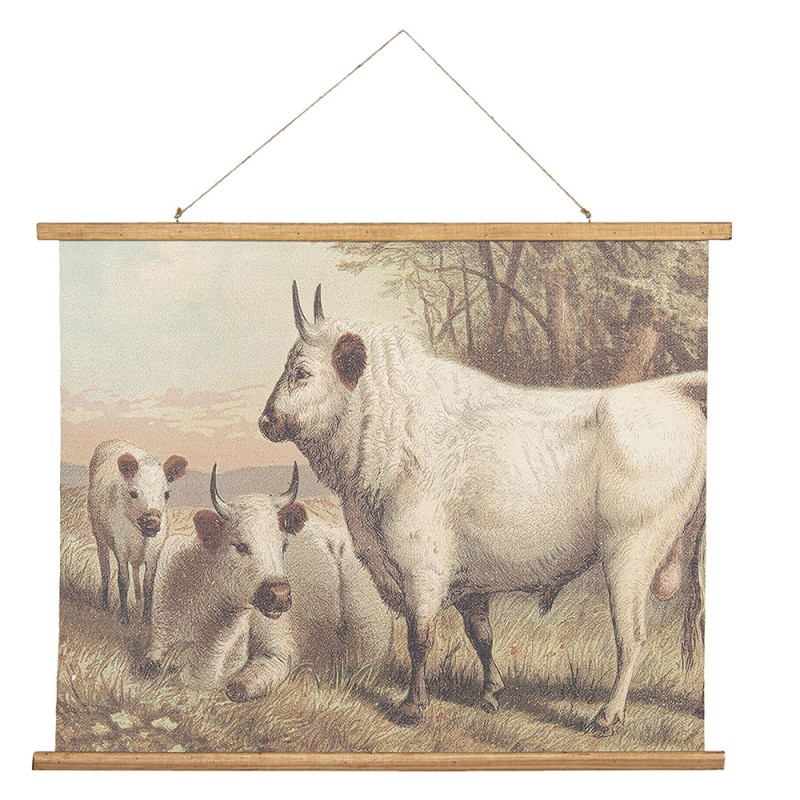 5WK0029 Wall Tapestry 100x75 cm Brown Linen Cows Rectangle Wall Hanging