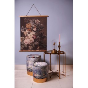 25WK0031 Wall Tapestry 80x100 cm Grey Wood Textile Flowers Rectangle Wall Hanging
