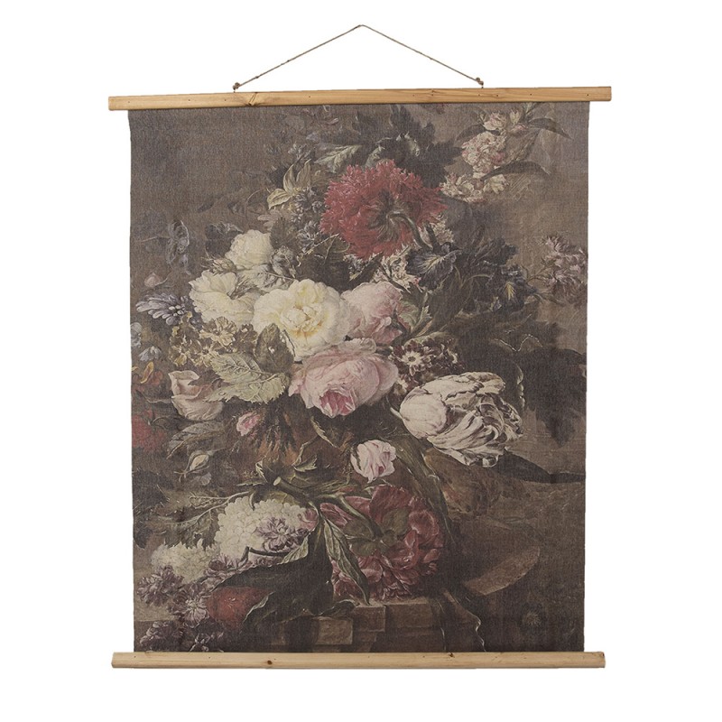 5WK0032 Wall Tapestry 80x100 cm Brown Red Wood Textile Flowers Rectangle Wall Hanging