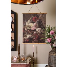 25WK0032 Wall Tapestry 80x100 cm Brown Red Wood Textile Flowers Rectangle Wall Hanging