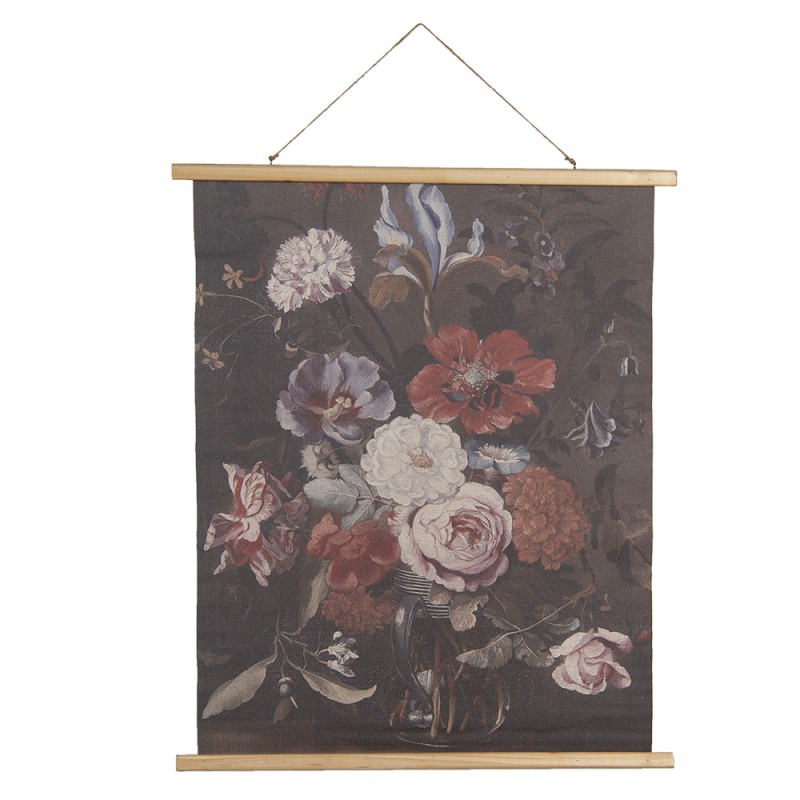 5WK0035 Wall Tapestry 80x100 cm Black Pink Wood Textile Flowers Rectangle Wall Hanging