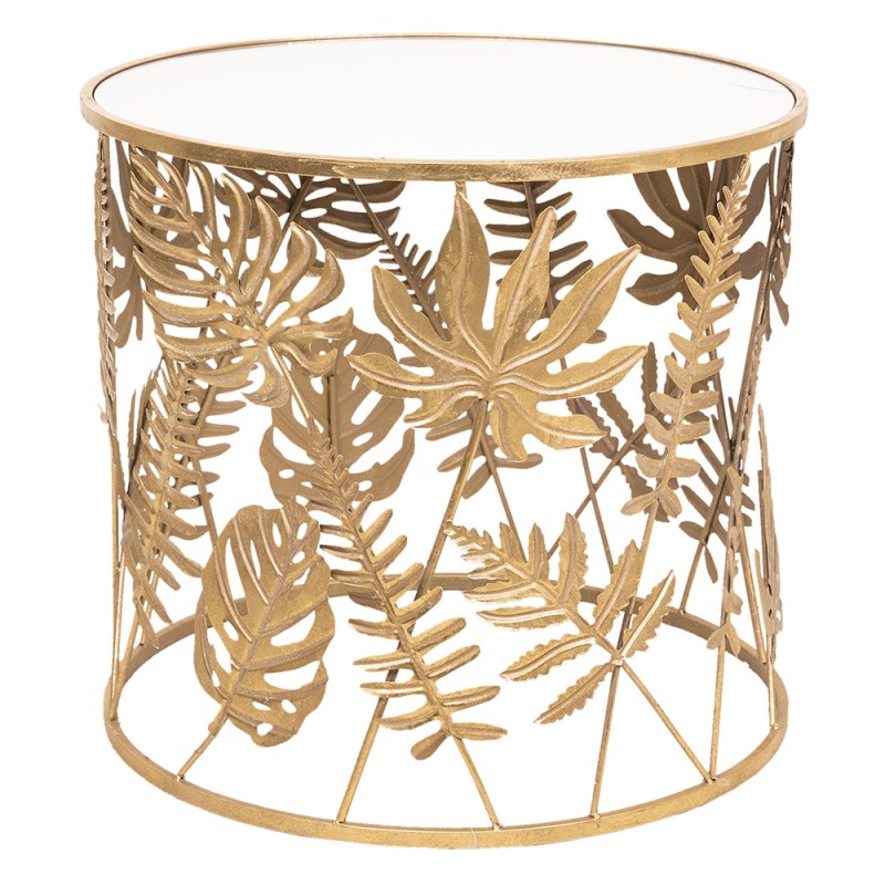 5Y0622 Side Table Ø 61x56 cm Gold colored Metal Leaves Round