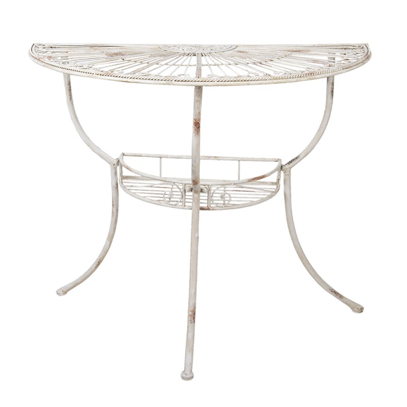5Y0884 Side Table 90x48x76 cm White Iron Semicircle Console Table