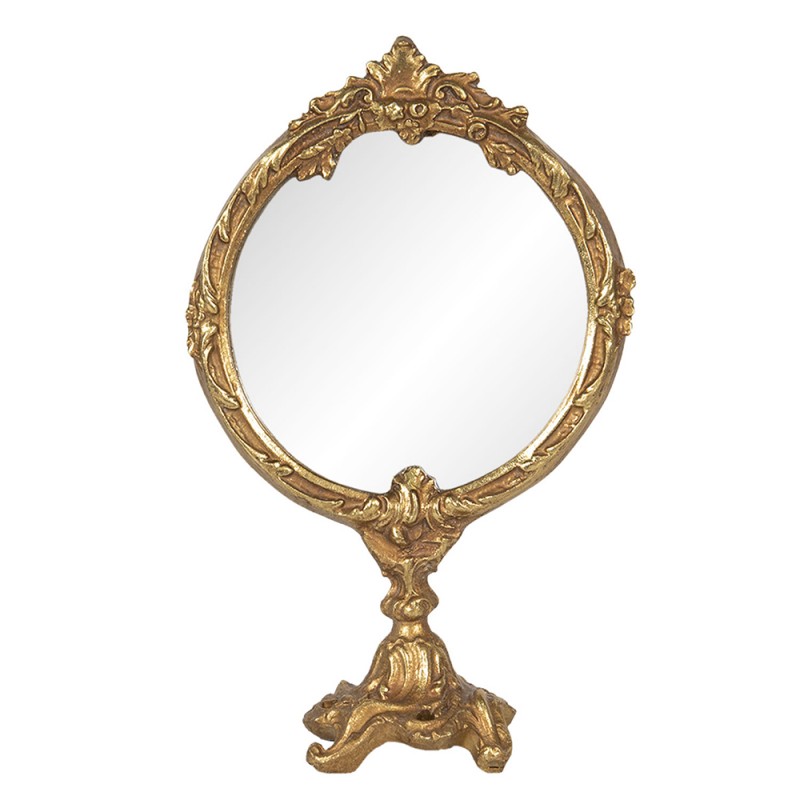 62S173 Standing Mirror 12x19 cm Gold colored Plastic Glass Round Table Mirror