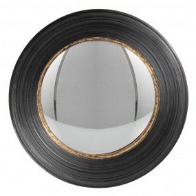 262S199 Mirror Ø 34 cm Black Artificial Leather Round Large Mirror