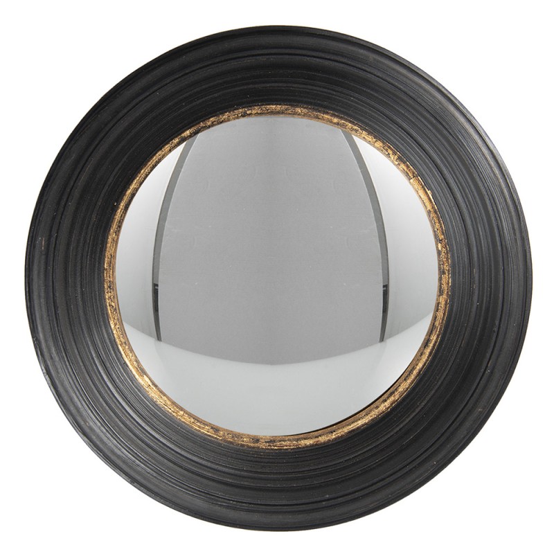 62S199 Mirror Ø 34 cm Black Artificial Leather Round Large Mirror