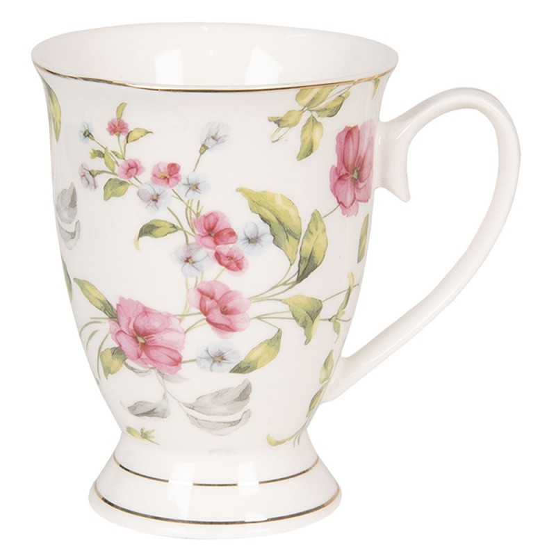 6CE0834 Mug 200 ml Rose Blanc Porcelaine Fleurs Rond Tasse à thé