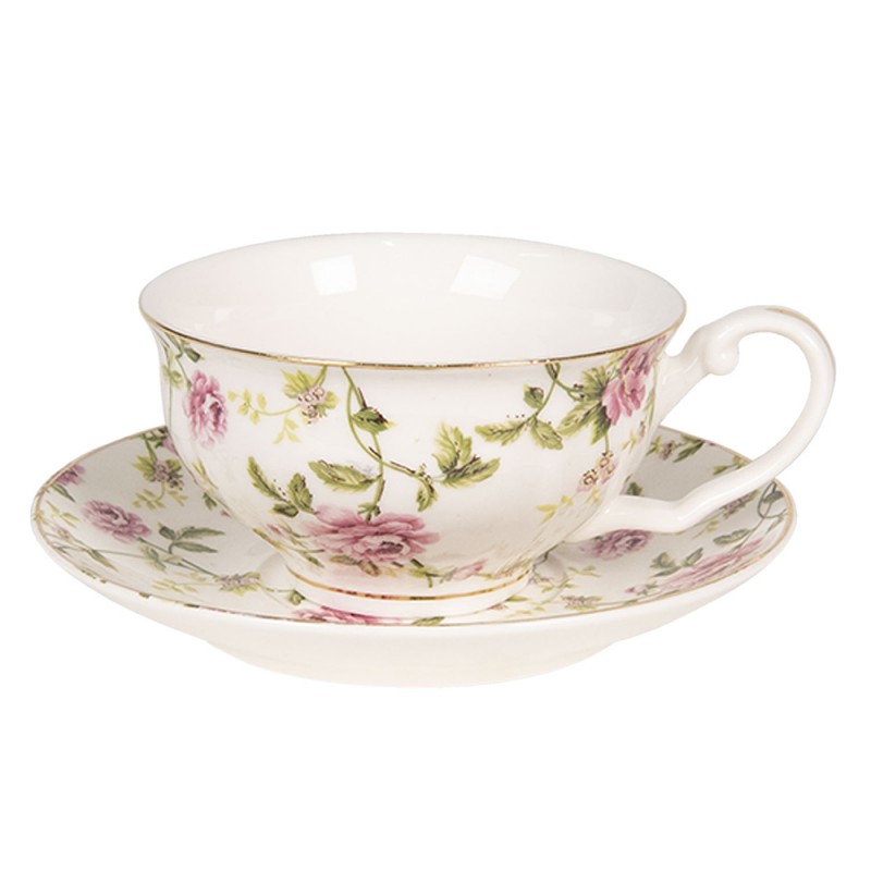 6CE0836 Cup and Saucer 125 ml White Porcelain Flowers Round Tableware
