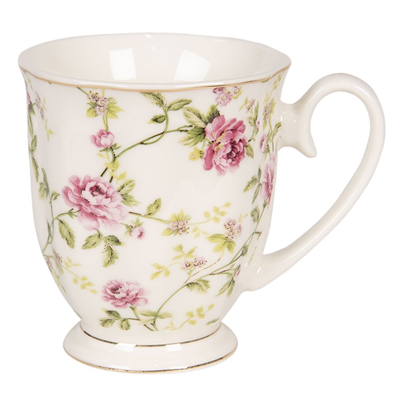 6CE0838 Mug 200 ml White Porcelain Flowers Round Coffee Mug