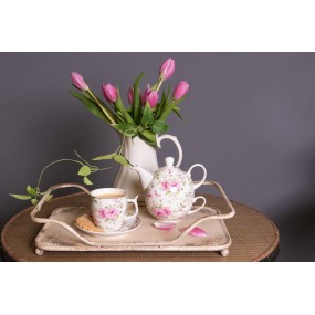 26CE1072 Cup and Saucer 160 ml Pink White Porcelain Flowers Tableware