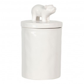 26CE1105 Storage Jar Ø 11x19 cm White Ceramic Pig Round Storage Pot