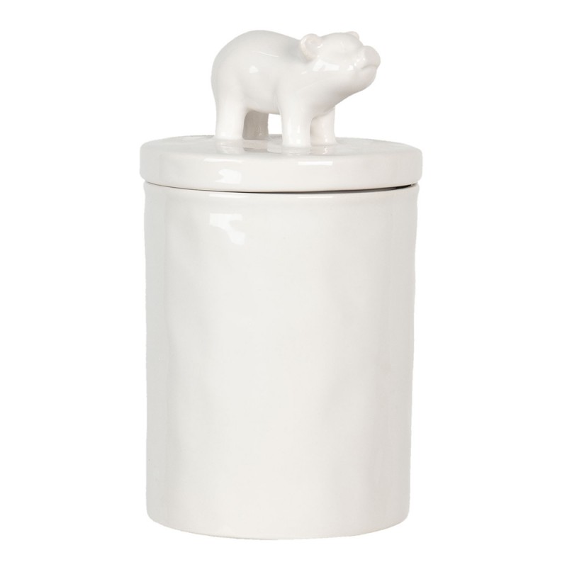 6CE1105 Storage Jar Ø 11x19 cm White Ceramic Pig Round Storage Pot