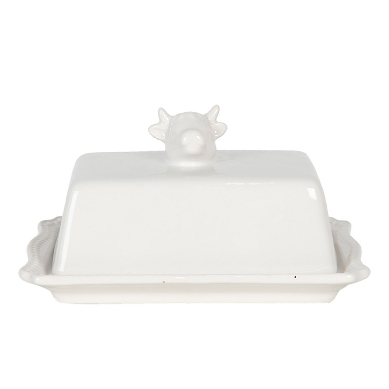 6CE1136 Butter Dish 18x14x8 cm White Ceramic Cow Rectangle