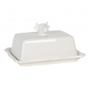 26CE1136 Butter Dish 18x14x8 cm White Ceramic Cow Rectangle