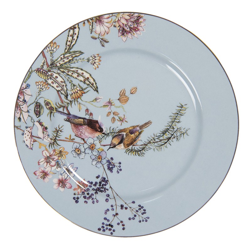 6CE1178 Breakfast Plate Ø 20 cm Blue Ceramic Flowers Round Plate