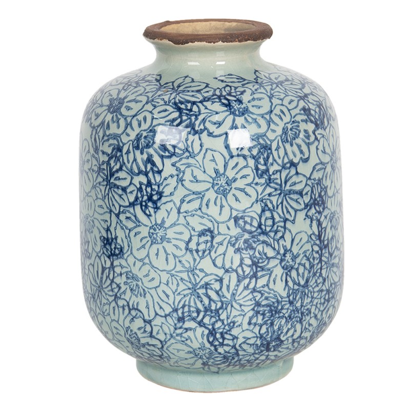 6CE1199 Vase Ø 10x15 cm Bleu Céramique Rond Pot de fleurs d'intérieur