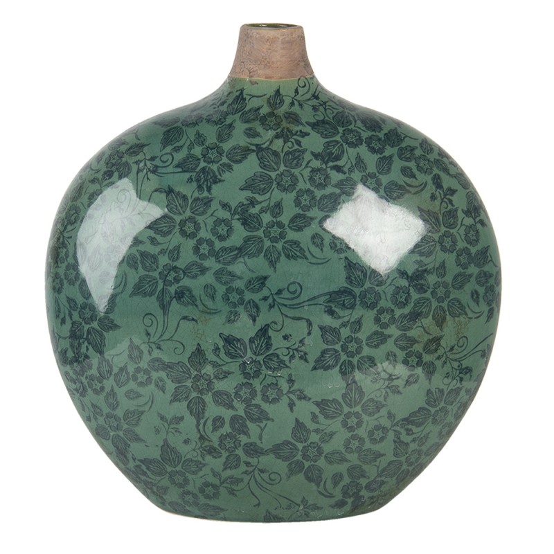 Vase Keramikvase cm 29x13x31 Grün Keramik Blumen Oval 6CE1251L