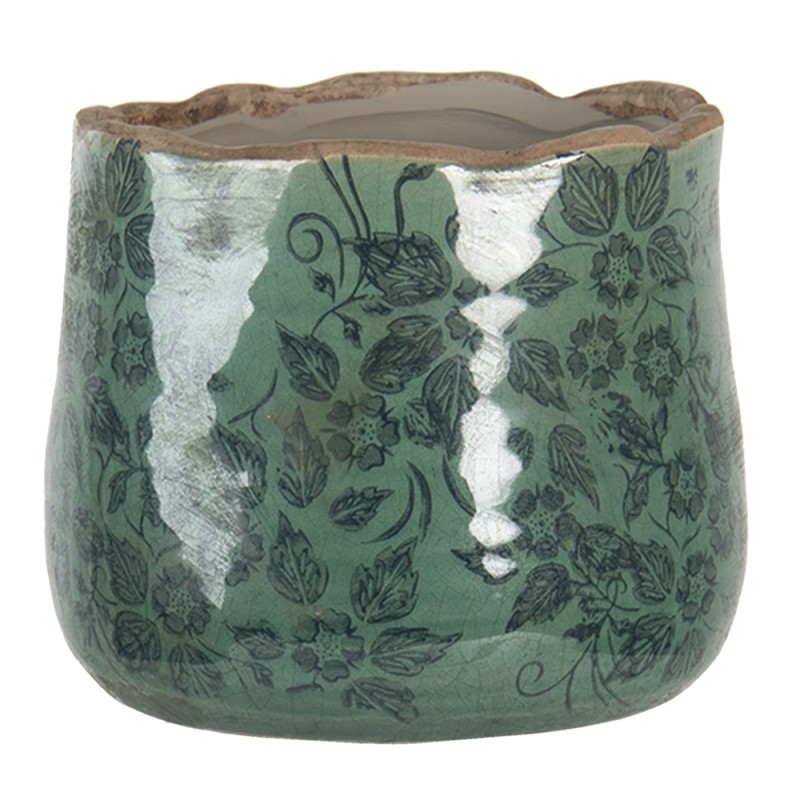 6CE1252S Fioriera Ø 13x11 cm Verde Ceramica Foglie   Rotondo Fioriera per interni