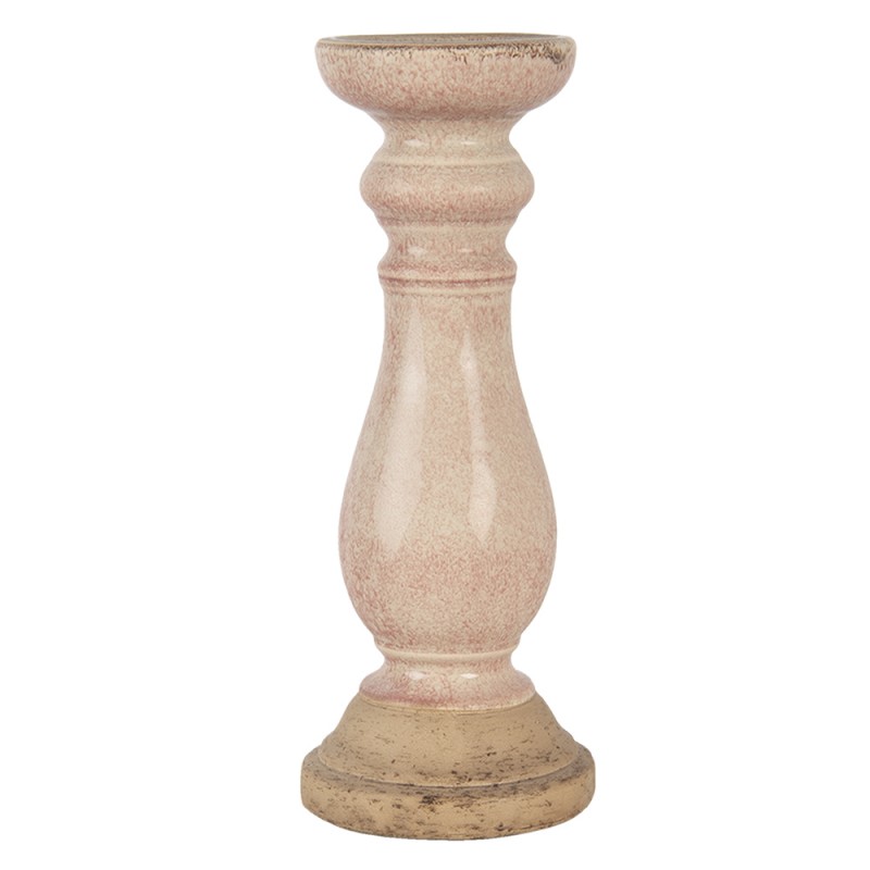 6CE1268M Candle holder Ø 14x36 cm Pink Ceramic Round Candle Holder