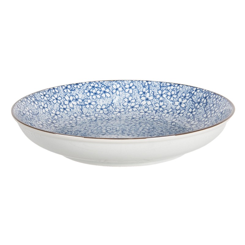 6CEBO0043 Soup Plate Ø 20x4 cm Blue Ceramic Flowers Round Soup Bowl