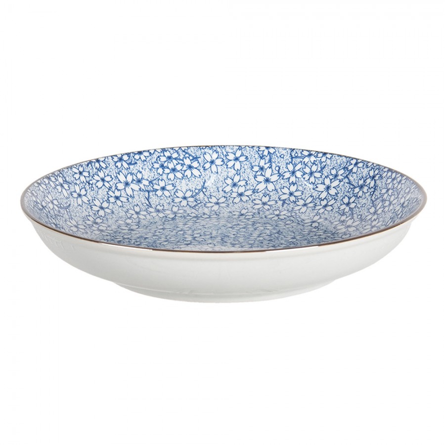 6CEBO0043 Piatto da zuppa Ø 20x4 cm Blu Ceramica Fiori Rotondo Scodella per  zuppa