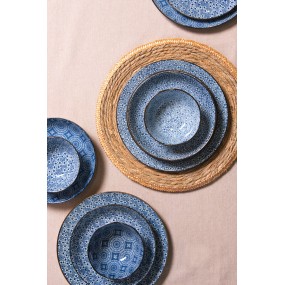 26CEBO0043 Piatto da zuppa Ø 20x4 cm Blu Ceramica Fiori  Rotondo Scodella per zuppa