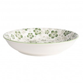 26CEBO0049 Soup Plate Ø 20x4 cm Green White Ceramic Flowers Round Soup Bowl