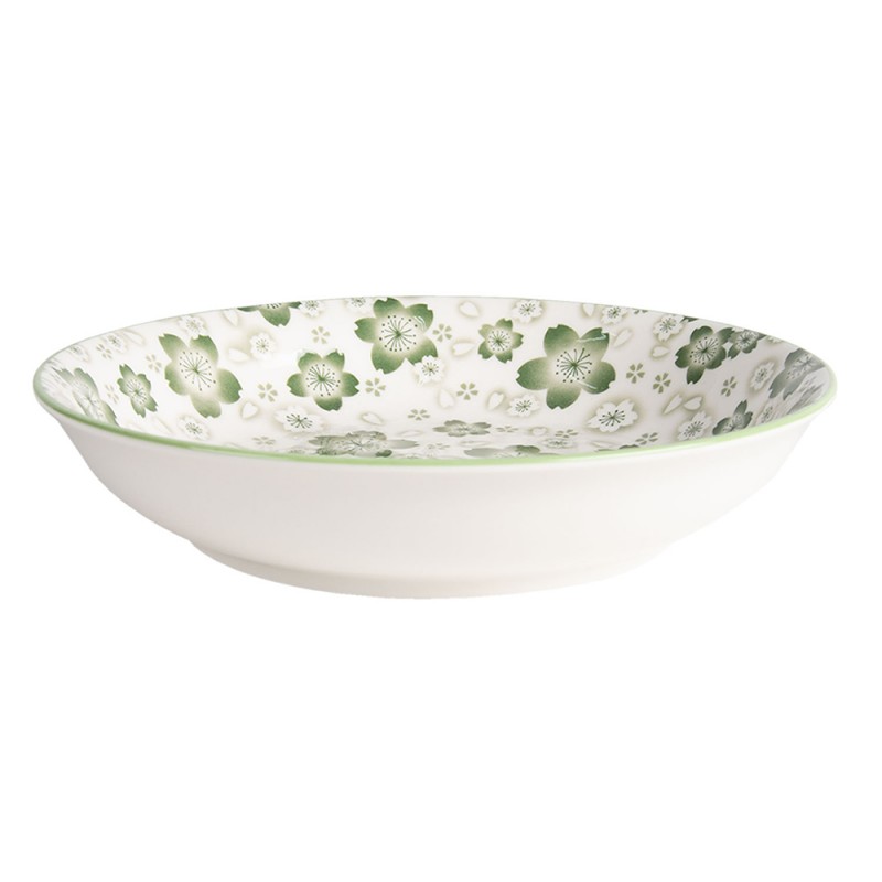 6CEBO0049 Soup Plate Ø 20x4 cm Green White Ceramic Flowers Round Soup Bowl