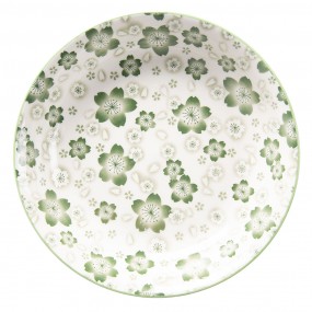 26CEBO0049 Piatto da zuppa Ø 20x4 cm Verde Bianco  Ceramica Fiori  Rotondo Scodella per zuppa