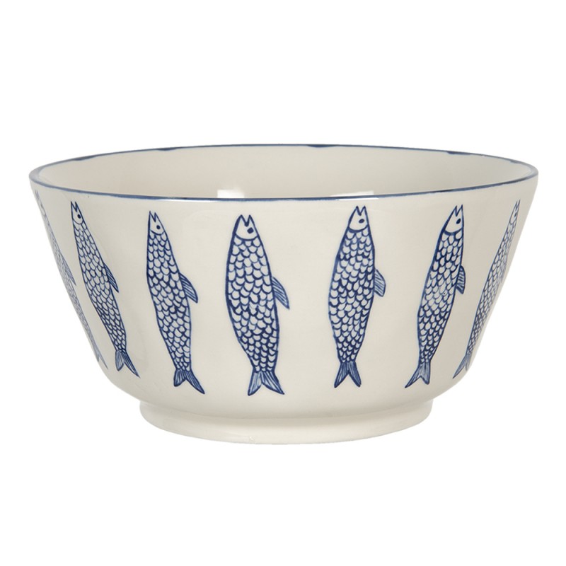 6CEBO0056 Serving Platter 3100 ml Beige Blue Ceramic Fishes Round Serving Bowl
