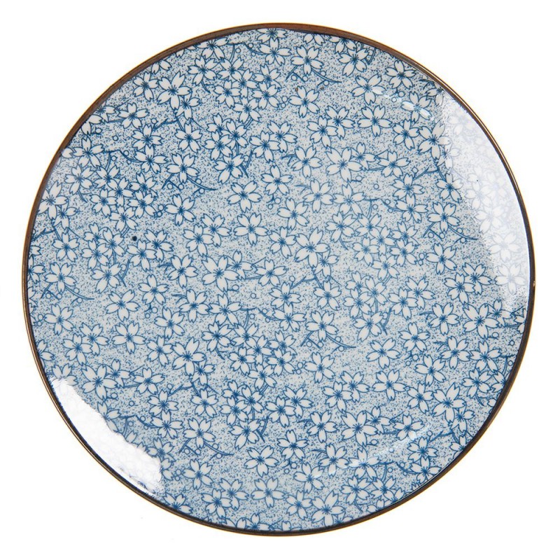 6CEDP0043 Breakfast Plate Ø 21 cm Blue Ceramic Flowers Round Plate