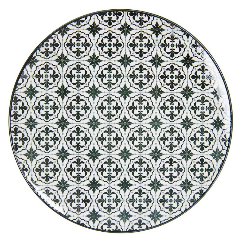 6CEFP0047 Assiette de dîner Ø 26 cm Noir Blanc Céramique Rond Assiette de table