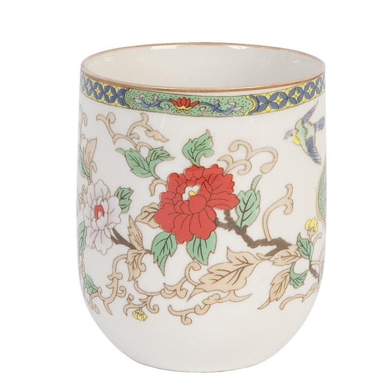 6CEMU0002 Mug 100 ml Rouge Porcelaine Fleurs Rond Tasse à thé