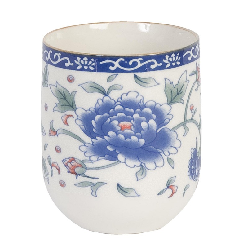 6CEMU0008 Mug 100 ml Bleu Porcelaine Fleurs Rond Tasse à thé