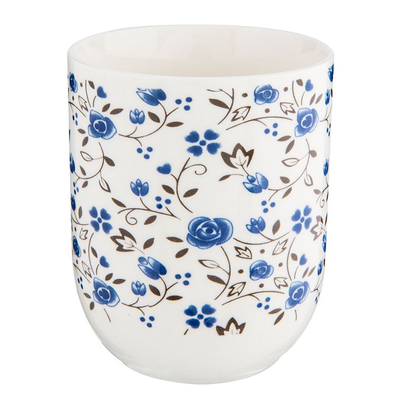 6CEMU0009 Mug 100 ml Bleu Blanc Porcelaine Fleurs Rond Tasse à thé