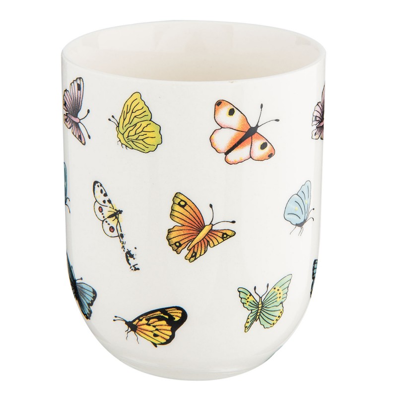 6CEMU0025 Mug 100 ml Beige Yellow Porcelain Butterflies Round Tea Mug