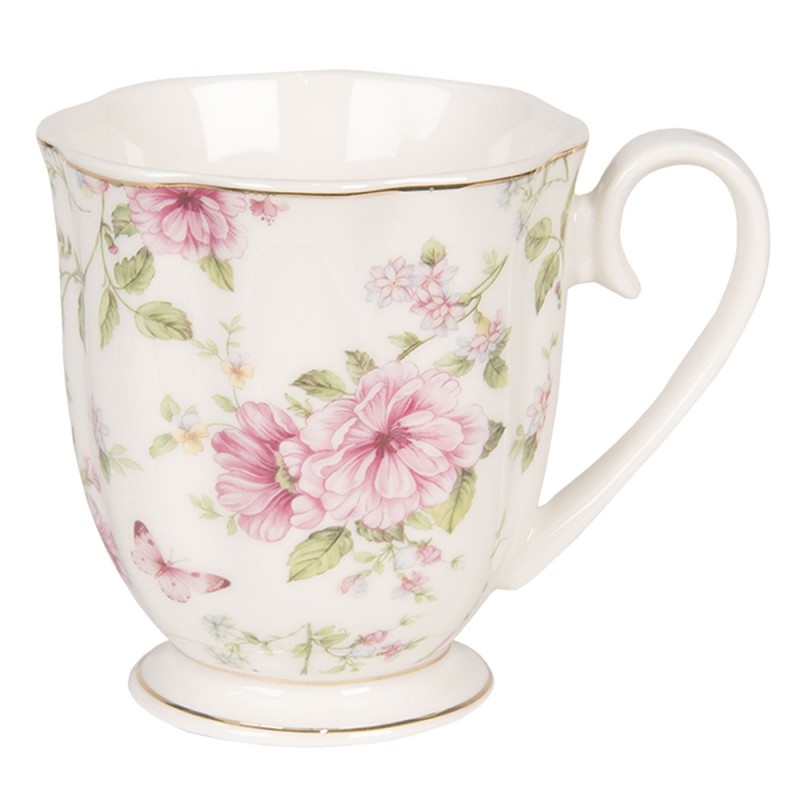 6CEMU0059 Mug 200 ml Beige Rose Porcelaine Fleurs Rond Tasse à thé